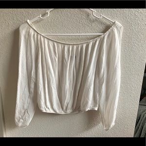 White Off The Shoulder Slit Long Sleeve